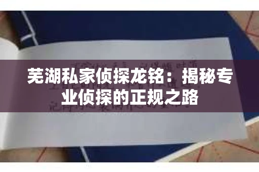 芜湖私家侦探龙铭：揭秘专业侦探的正规之路